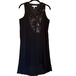 BCBGeneration Black Chiffon‎ Sleeveless Mini Dress with Sequined V-neck